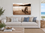Lakeside Chair Sepia landscape canvas print on the wall of a beach house living room