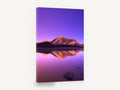 Violet Dawn Reflection, purple mountain lake reflection photograph, landscape canvas wall art print ready to hang