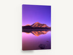 Violet Dawn Reflection, purple mountain lake reflection photograph, landscape canvas wall art print ready to hang