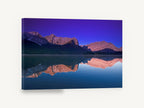 Violet Dawn Mirror Lake, mountain lake reflection at dawn photograph, landscape canvas wall art print ready to hang