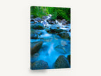 Silken Creek Boulders, forest creek long exposure photograph, landscape canvas wall art print ready to hang