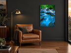 Silken Creek Boulders landscape canvas print on the wall of a charcoal living room