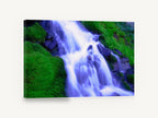 Silken Moss Cascade, moss waterfall long exposure photograph, landscape canvas wall art print ready to hang