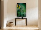 Twin Tulip Buds floral canvas print on the wall of a hallway