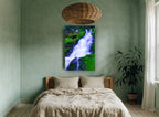 Mossy Cascade Veil landscape canvas print on the wall of a bedroom