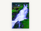 Mossy Cascade Veil, silky waterfall over mossy rocks photograph, landscape canvas wall art print, front view