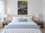 Frosted Cascade Woodland landscape canvas print on the wall of a bedroom