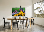 Fence Line Blooms floral canvas print on the wall of a dining room