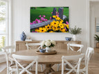 Fence Line Blooms floral canvas print on the wall of a Hamptons dining room