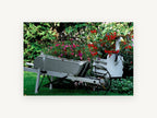 Garden Wheelbarrow Planter, floral canvas wall art print, front view