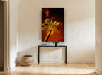 Palm Under Red Sky landscape canvas print on the wall of a hallway