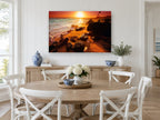 Ember Shore Sunset coastal canvas print on the wall of a Hamptons dining room
