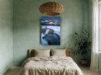 Frozen River Bend landscape canvas print on the wall of a bedroom