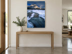 Frozen River Bend landscape canvas print on the wall of a entry hall