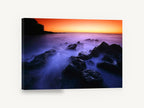 Misty Rocks at Dusk, misty rocky shore sunset photograph, coastal canvas wall art print ready to hang