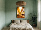 Sunlit Palm Avenue landscape canvas print on the wall of a bedroom