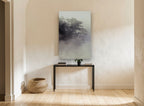 Fogbound Shoreline Trees landscape canvas print on the wall of a hallway