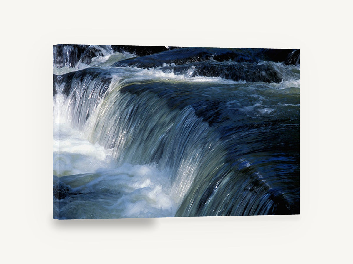 Silken Cascade, flowing river waterfall close-up photograph, landscape canvas wall art print ready to hang