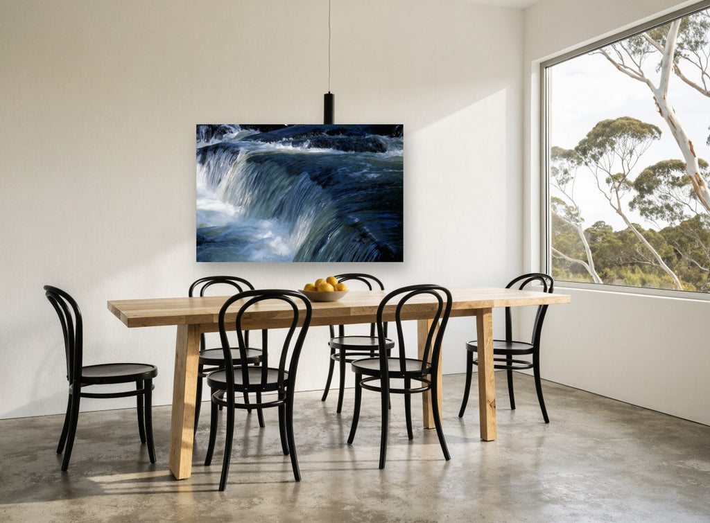 Silken Cascade landscape canvas print on the wall of a dining room