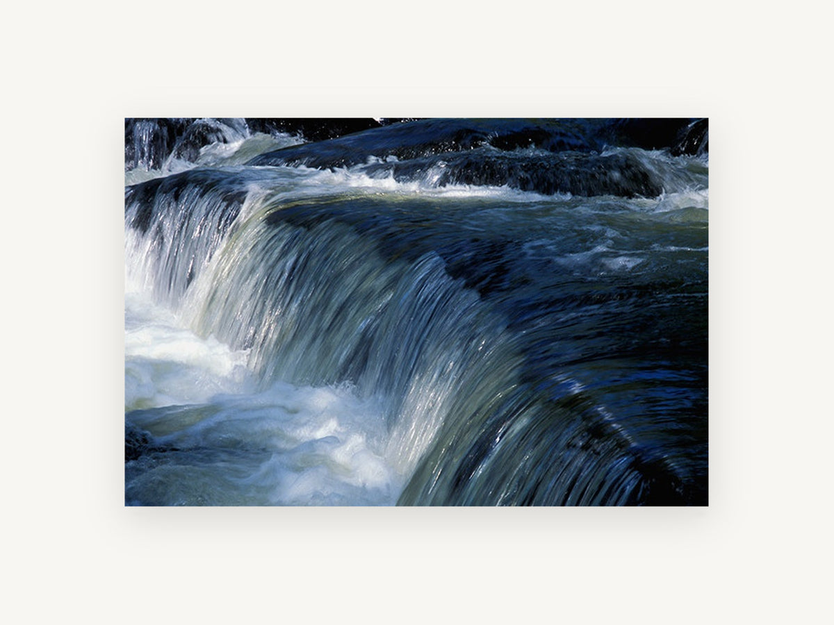 Silken Cascade, flowing river waterfall close-up photograph, landscape canvas wall art print, front view