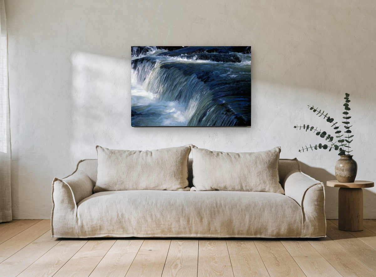 Silken Cascade landscape canvas print on the wall of a living room