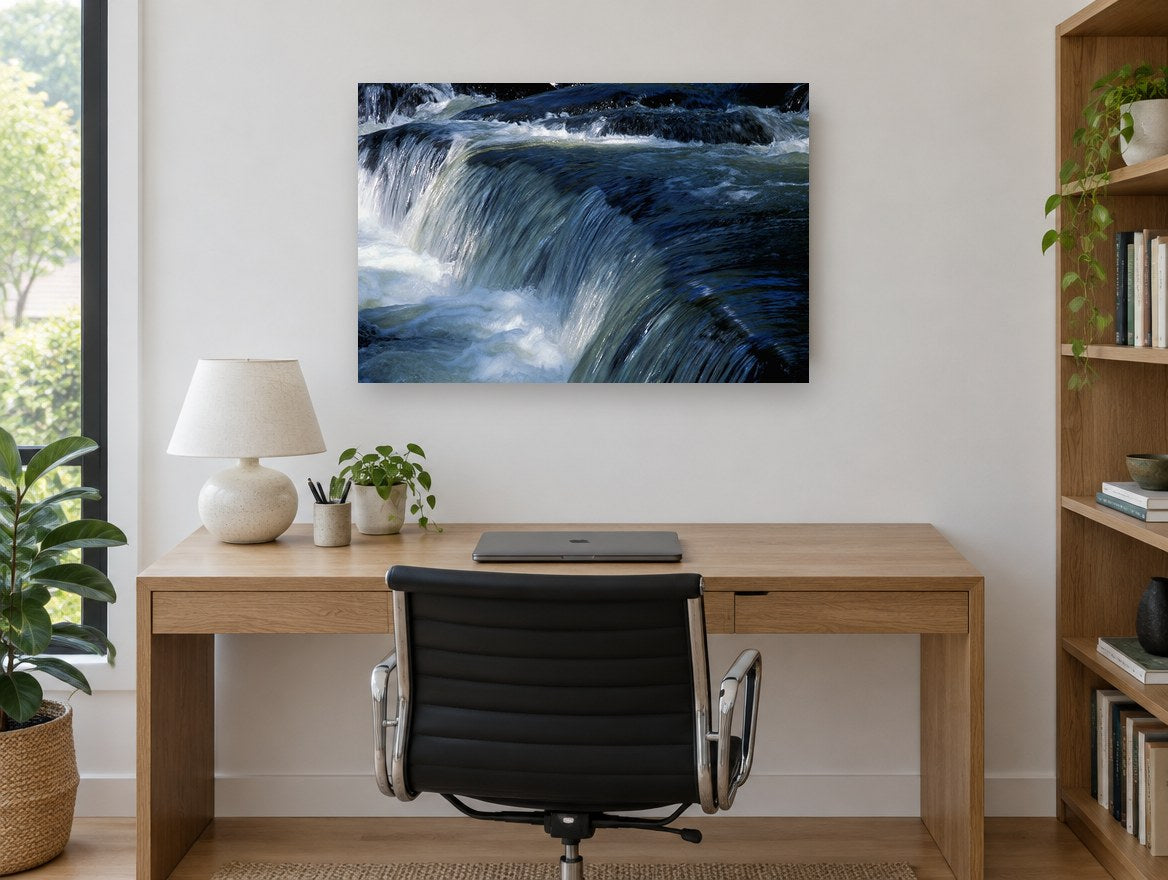 Silken Cascade landscape canvas print on the wall of a study