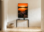 Ember Lake Glow landscape canvas print on the wall of a hallway