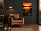 Ember Lake Glow landscape canvas print on the wall of a charcoal living room