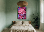 Crabapple Blossom Glow floral canvas print on the wall of a bedroom