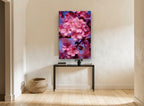 Crabapple Blossom Glow floral canvas print on the wall of a hallway