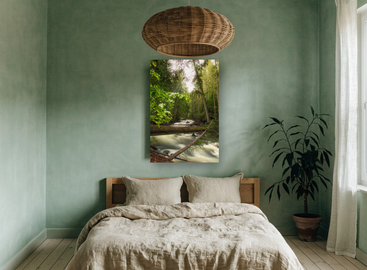 Silken River Forest landscape canvas print on the wall of a bedroom
