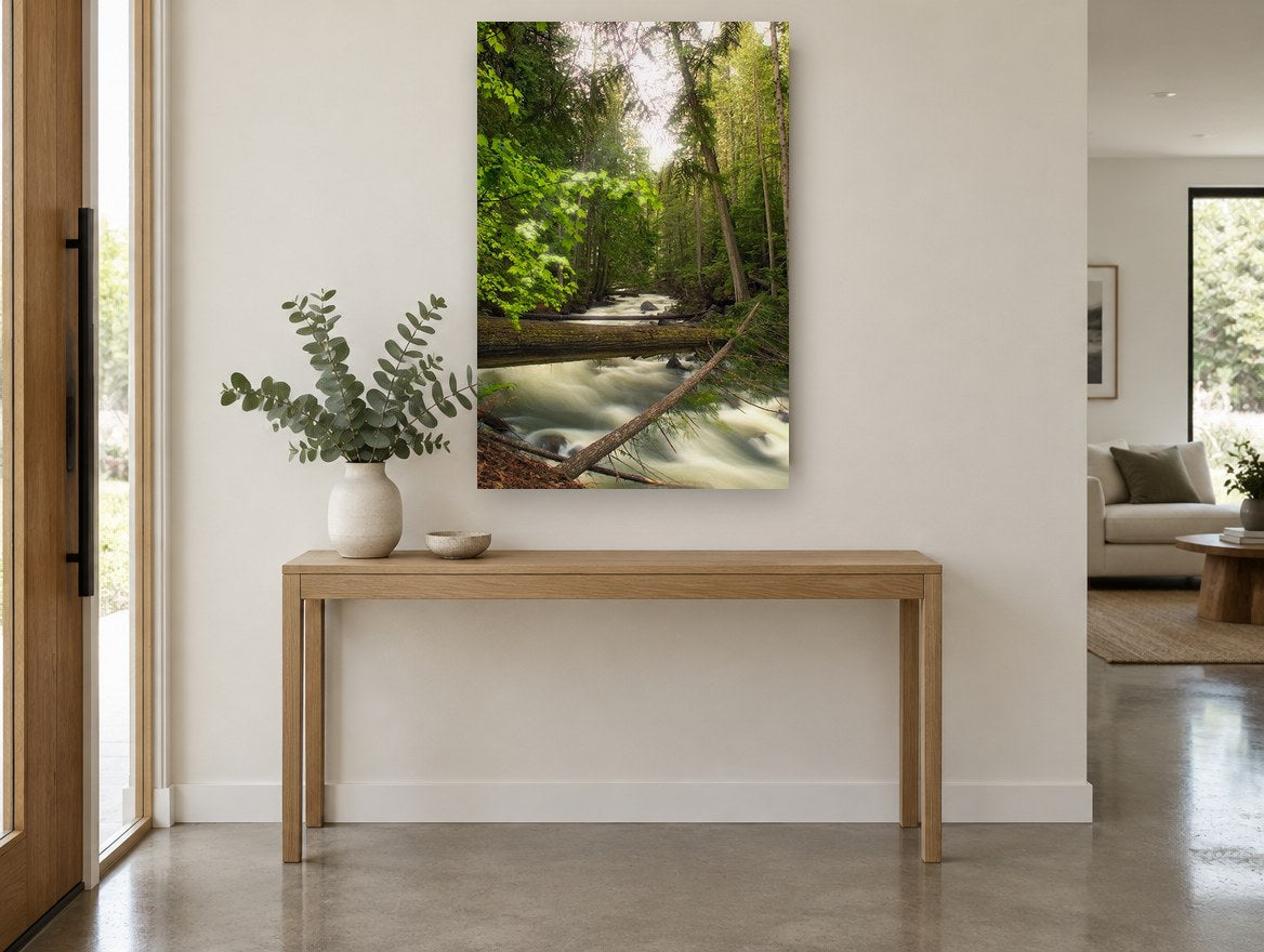 Silken River Forest landscape canvas print on the wall of a entry hall
