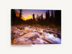 Alpenglow Over the Creek, mountain creek forest sunset photograph, landscape canvas wall art print ready to hang