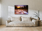 Alpenglow Over the Creek landscape canvas print on the wall of a living room