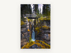 Gorge Bridge Falls, narrow gorge waterfall bridge photograph, landscape canvas wall art print, front view