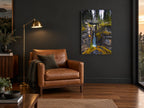 Gorge Bridge Falls landscape canvas print on the wall of a charcoal living room