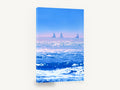 Three Sails Blue Horizon, sailboats on sparkling blue ocean photograph, coastal canvas wall art print ready to hang