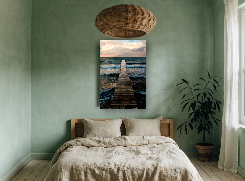Jetty into the Squall coastal canvas print on the wall of a bedroom