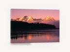 Rose Dawn Ridgeline, pink sunrise mountain lake photograph, landscape canvas wall art print ready to hang