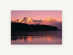 Rose Dawn Ridgeline, pink sunrise mountain lake photograph, landscape canvas wall art print, front view