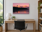 Rose Dawn Ridgeline landscape canvas print on the wall of a study