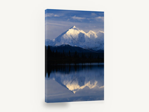 Alpenglow Mirror Lake, snowy mountain lake reflection photograph, landscape canvas wall art print ready to hang