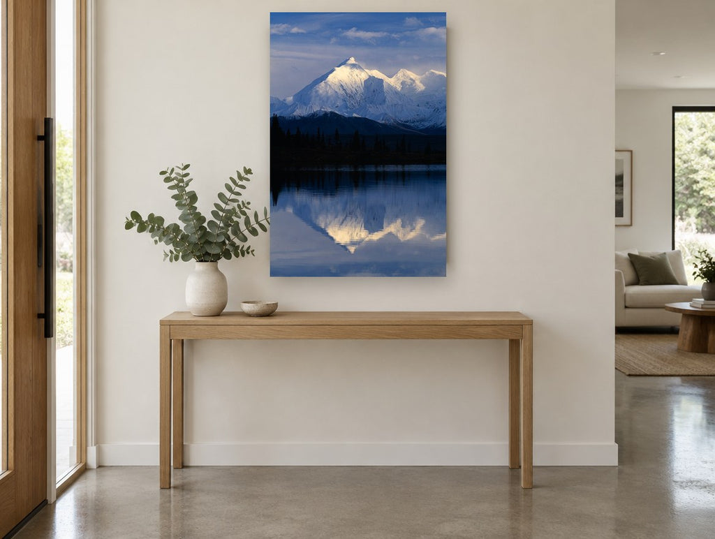 Alpenglow Mirror Lake landscape canvas print on the wall of a entry hall