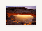 Glowing Rock Arch, sandstone arch desert sunrise photograph, landscape canvas wall art print, front view