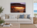 Glowing Rock Arch landscape canvas print on the wall of a beach house living room