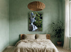 Mossy Cascade Steps landscape canvas print on the wall of a bedroom