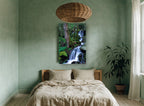Mossy Forest Cascade landscape canvas print on the wall of a bedroom