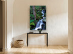 Mossy Forest Cascade landscape canvas print on the wall of a hallway