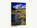 Autumn Peaks Lakeside, autumn mountain lake photograph, landscape canvas wall art print ready to hang
