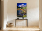 Autumn Peaks Lakeside landscape canvas print on the wall of a hallway